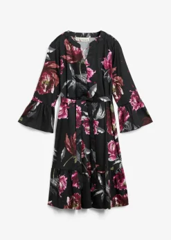 bonprix bonprix Vestido camisero premamá/de lactancia de satén de algodón orgánico puro negro-rosa antiguo con flores New