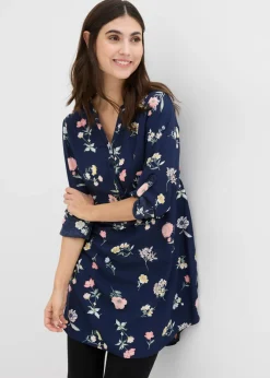 bonprix bonprix Vestido camisero premamá/de lactancia 2 en 1 de viscosa azul marino-multicolor con flores Outlet