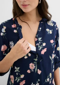 bonprix bonprix Vestido camisero premamá/de lactancia 2 en 1 de viscosa azul marino-multicolor con flores Outlet