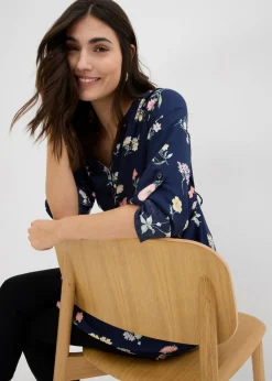 bonprix bonprix Vestido camisero premamá/de lactancia 2 en 1 de viscosa azul marino-multicolor con flores Outlet