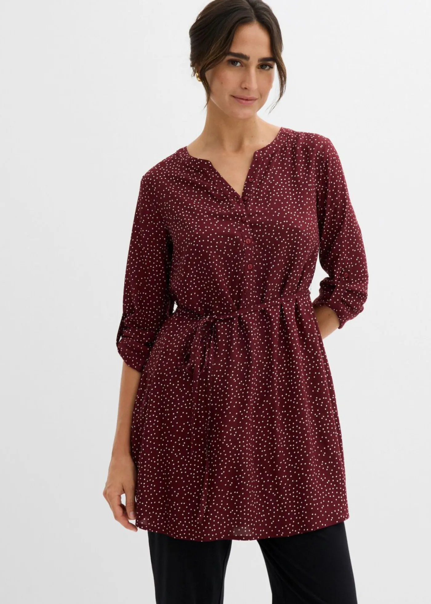 bonprix bonprix Vestido camisero premamá/de lactancia 2 en 1 de viscosa fluida Mora oscuro/blanco de lunares