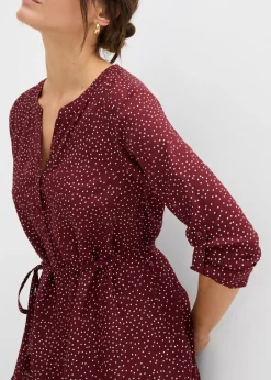 bonprix bonprix Vestido camisero premamá/de lactancia 2 en 1 de viscosa fluida Mora oscuro/blanco de lunares