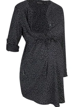 bonprix bonprix Vestido camisero premamá/de lactancia 2 en 1 de viscosa fluida Azul marino-blanco de lunares Clearance
