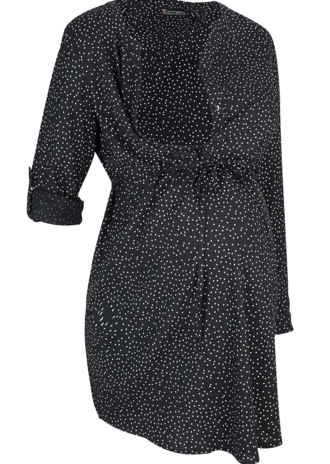 bonprix bonprix Vestido camisero premamá/de lactancia 2 en 1 de viscosa fluida Azul marino-blanco de lunares Clearance