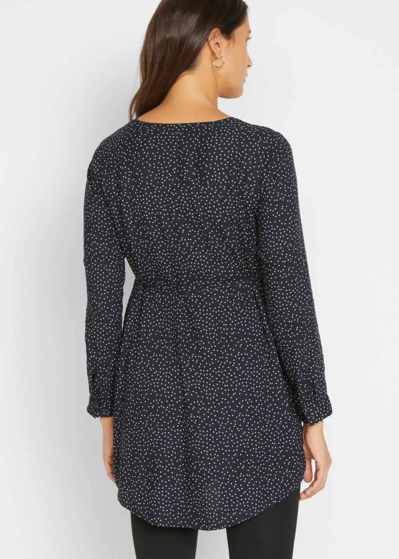bonprix bonprix Vestido camisero premamá/de lactancia 2 en 1 de viscosa fluida Azul marino-blanco de lunares Clearance