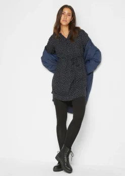 bonprix bonprix Vestido camisero premamá/de lactancia 2 en 1 de viscosa fluida Azul marino-blanco de lunares Clearance