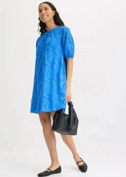 bonprix bonprix Vestido con bordado calado azul glaciar Clearance