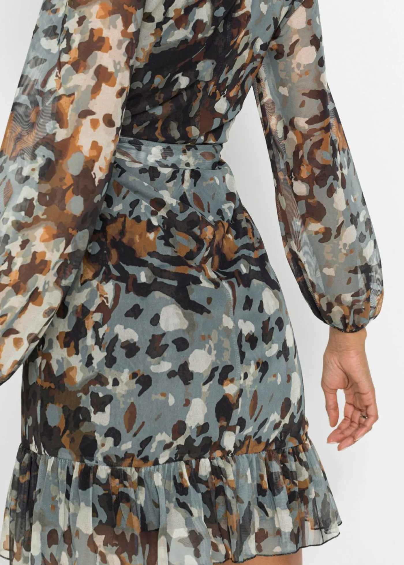 bonprix bonprix Vestido con diseño cruzado marrón oscuro / beige / amarillo Outlet