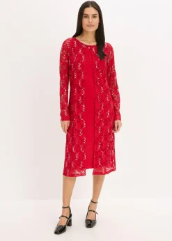 bonprix bonprix Vestido con encaje (2 piezas) Rojo oscuro Clearance