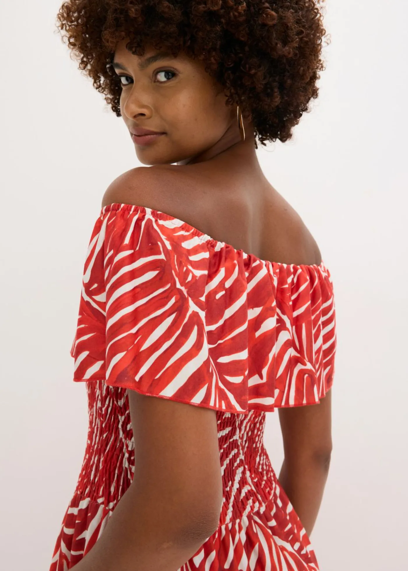 bonprix bonprix Vestido con escote bañera Rojo-blanco Online