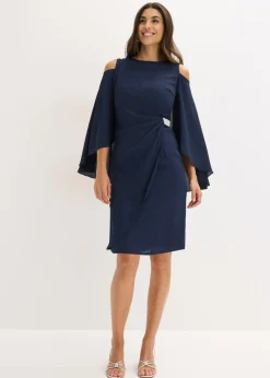 bonprix bonprix Vestido con escote bañera Azul marino Outlet