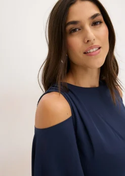 bonprix bonprix Vestido con escote bañera Azul marino Outlet