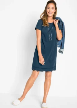 bonprix bonprix Vestido con escote bañera de punto Azul oscuro Hot
