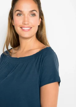 bonprix bonprix Vestido con escote bañera de punto Azul oscuro Hot