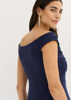 bonprix bonprix Vestido con escote bañera y detalle de nudo Azul marino-blanco New