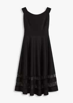 bonprix bonprix Vestido con escote bañera, encaje y cinturón Negro New