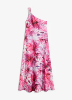 bonprix bonprix Vestido con hombro al descubierto en crepé texturizado Blanco-rosa de flores Online