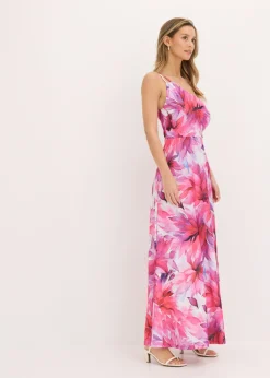 bonprix bonprix Vestido con hombro al descubierto en crepé texturizado Blanco-rosa de flores Online