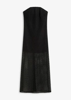 bonprix bonprix Vestido con hombros al descubierto y encaje Negro Outlet