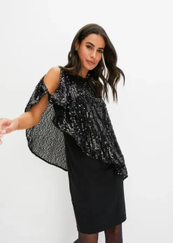 bonprix bonprix Vestido con hombros al descubierto y lentejuelas Negro Hot
