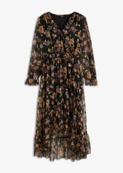 bonprix bonprix Vestido con largo asimétrico Negro con flores Online
