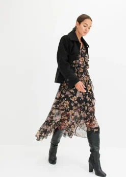bonprix bonprix Vestido con largo asimétrico Negro con flores Online