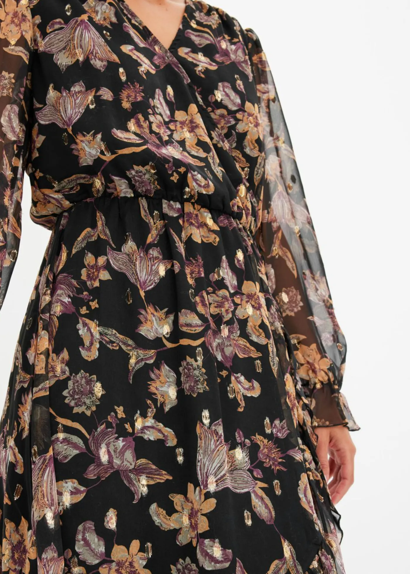 bonprix bonprix Vestido con largo asimétrico Negro con flores Online