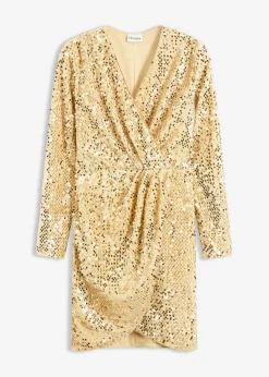 bonprix bonprix Vestido con lentejuelas de terciopelo suave Oro Sale