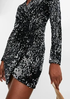 bonprix bonprix Vestido con lentejuelas de terciopelo suave Negro Hot