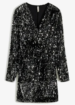 bonprix bonprix Vestido con lentejuelas de terciopelo suave Negro Online