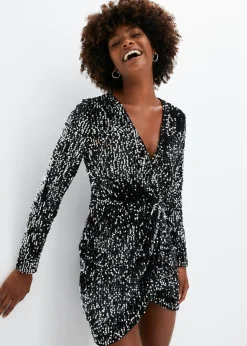 bonprix bonprix Vestido con lentejuelas de terciopelo suave Negro Online