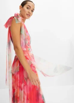 bonprix bonprix Vestido con un hombro al descubierto y falda de tul plisado rosa caliente/verde Outlet