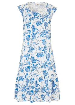 bonprix bonprix Vestido con volante, hasta la rodilla blanco/azur con flores Sale