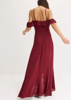 bonprix bonprix Vestido con volantes y escote bañera Rojo rubí Sale