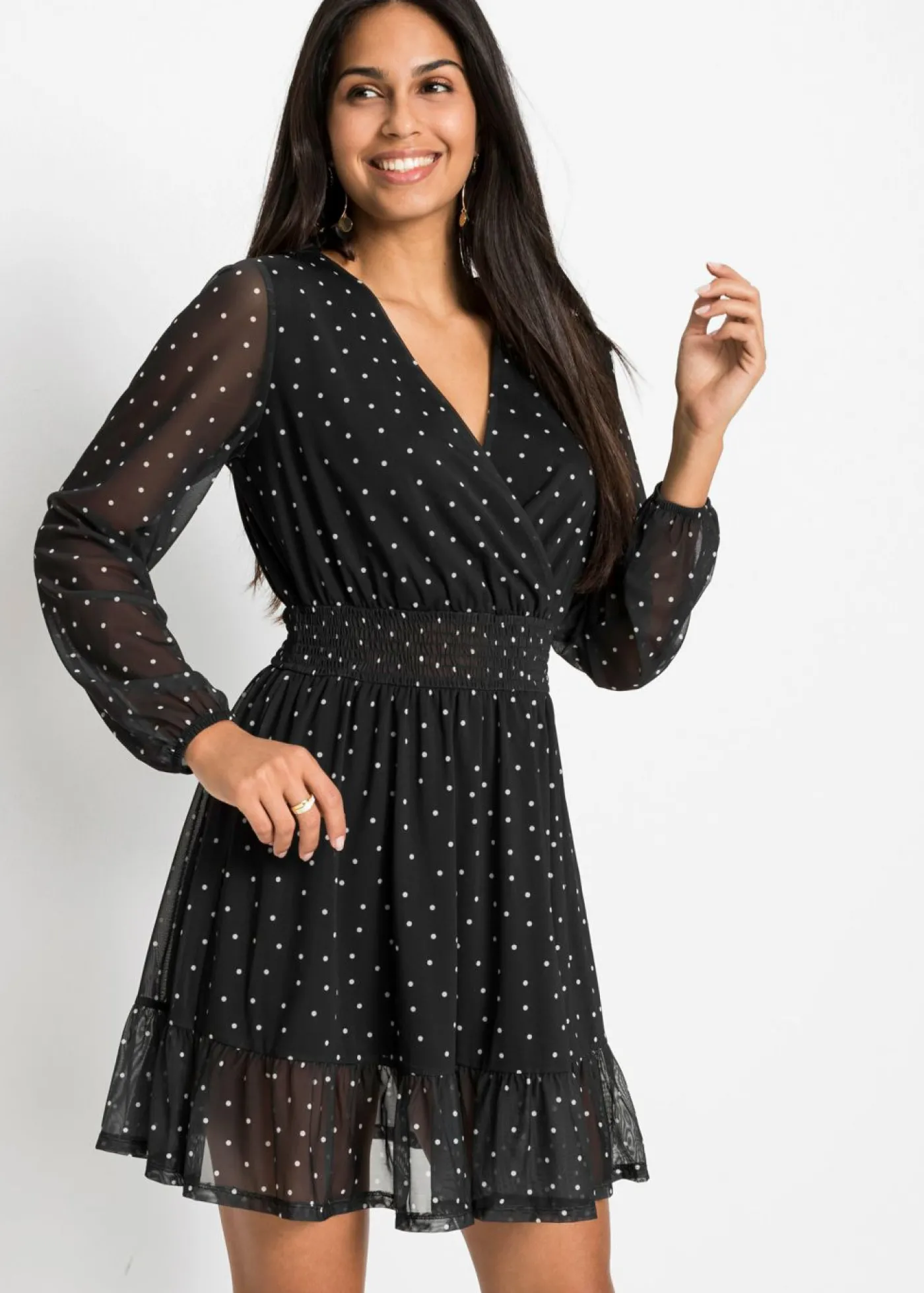 bonprix bonprix Vestido corto negro / crema suave topos Clearance