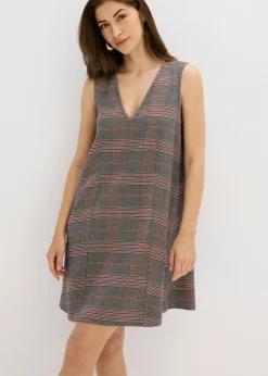 bonprix bonprix Vestido corto marrón-beige a cuadros Discount