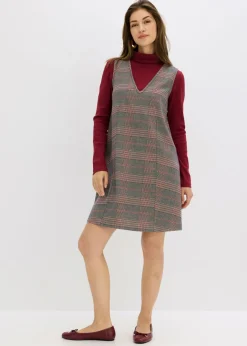 bonprix bonprix Vestido corto marrón-beige a cuadros Discount