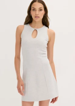 bonprix bonprix Vestido corto con botón decorativo gris claro jaspeado moteado