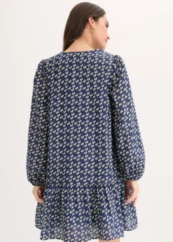 bonprix bonprix Vestido corto con estructura arrugada Azul marino de flores Outlet