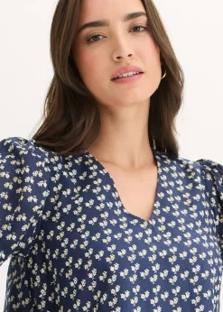 bonprix bonprix Vestido corto con estructura arrugada Azul marino de flores Outlet