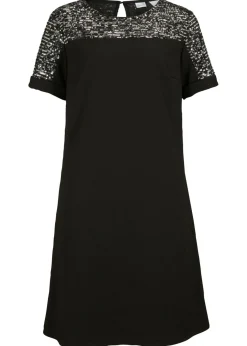bonprix bonprix Vestido corto con inserto de lentejuelas Negro-plata Outlet