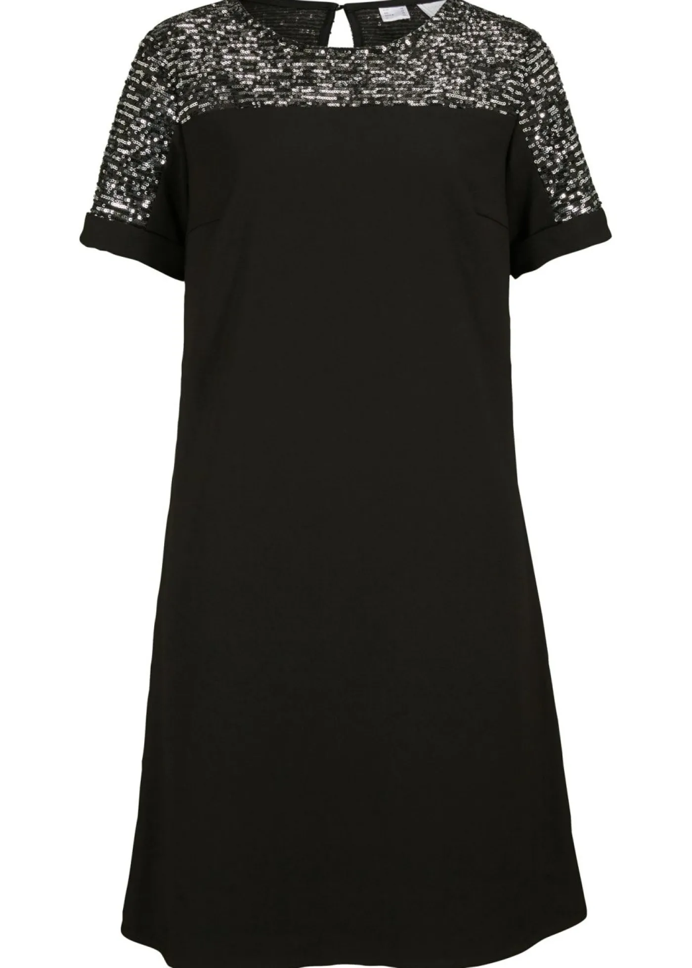 bonprix bonprix Vestido corto con inserto de lentejuelas Negro-plata Outlet
