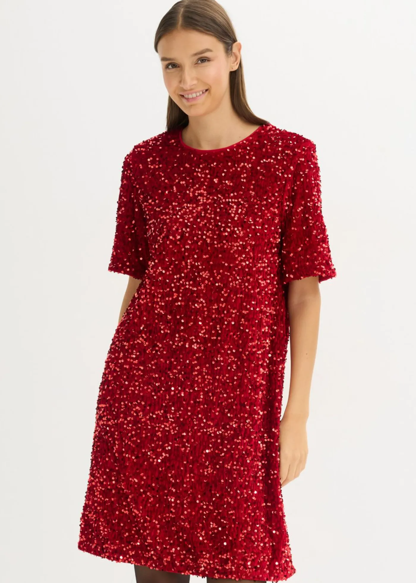 bonprix bonprix Vestido corto con lentejuelas rojo cayena