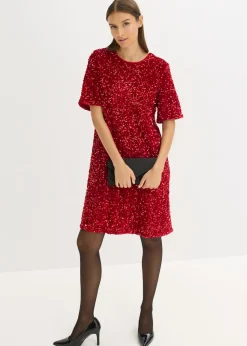 bonprix bonprix Vestido corto con lentejuelas rojo cayena