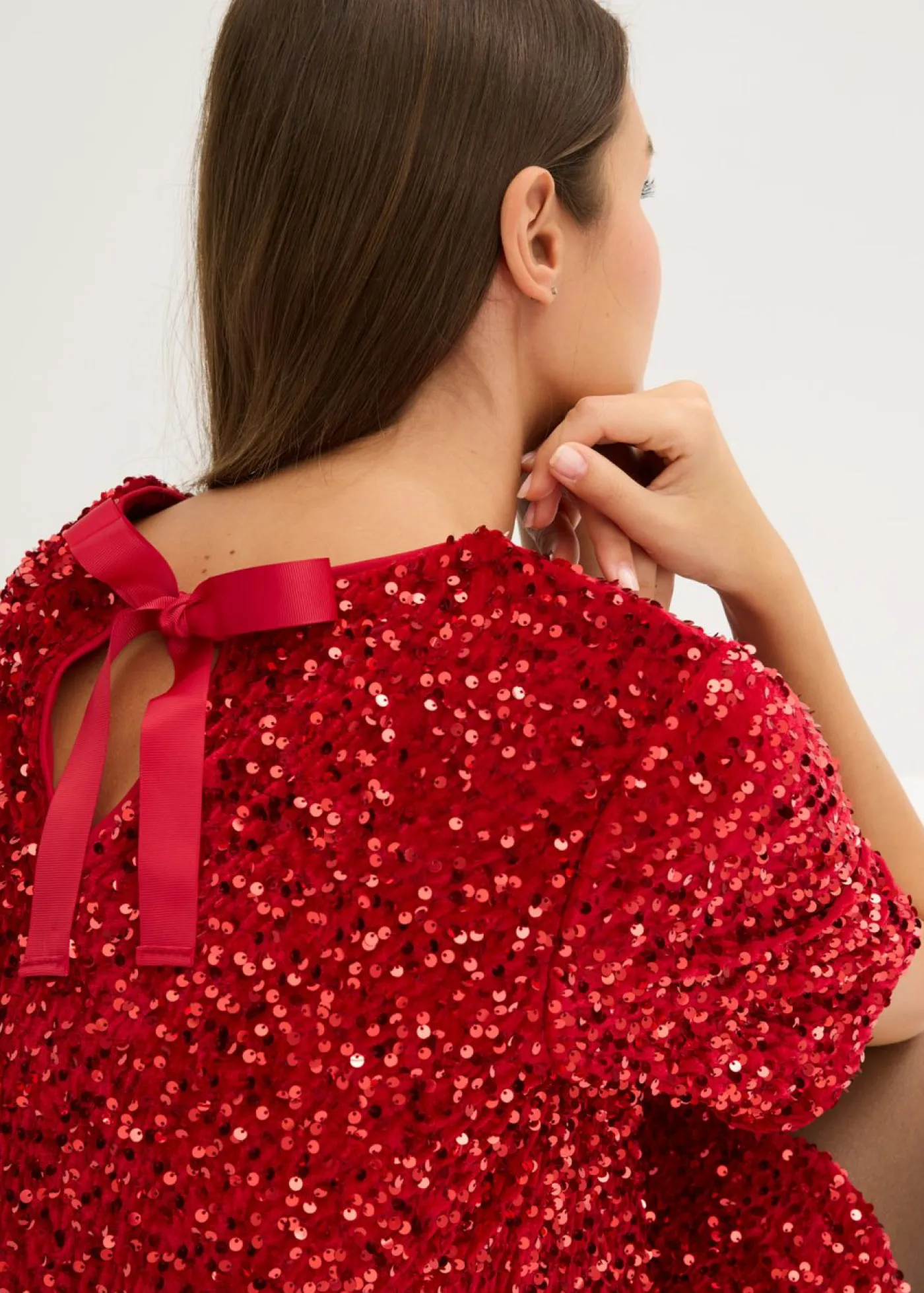 bonprix bonprix Vestido corto con lentejuelas rojo cayena