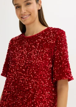 bonprix bonprix Vestido corto con lentejuelas rojo cayena