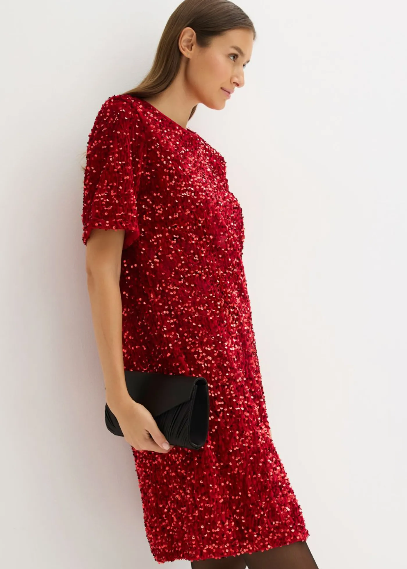 bonprix bonprix Vestido corto con lentejuelas rojo cayena