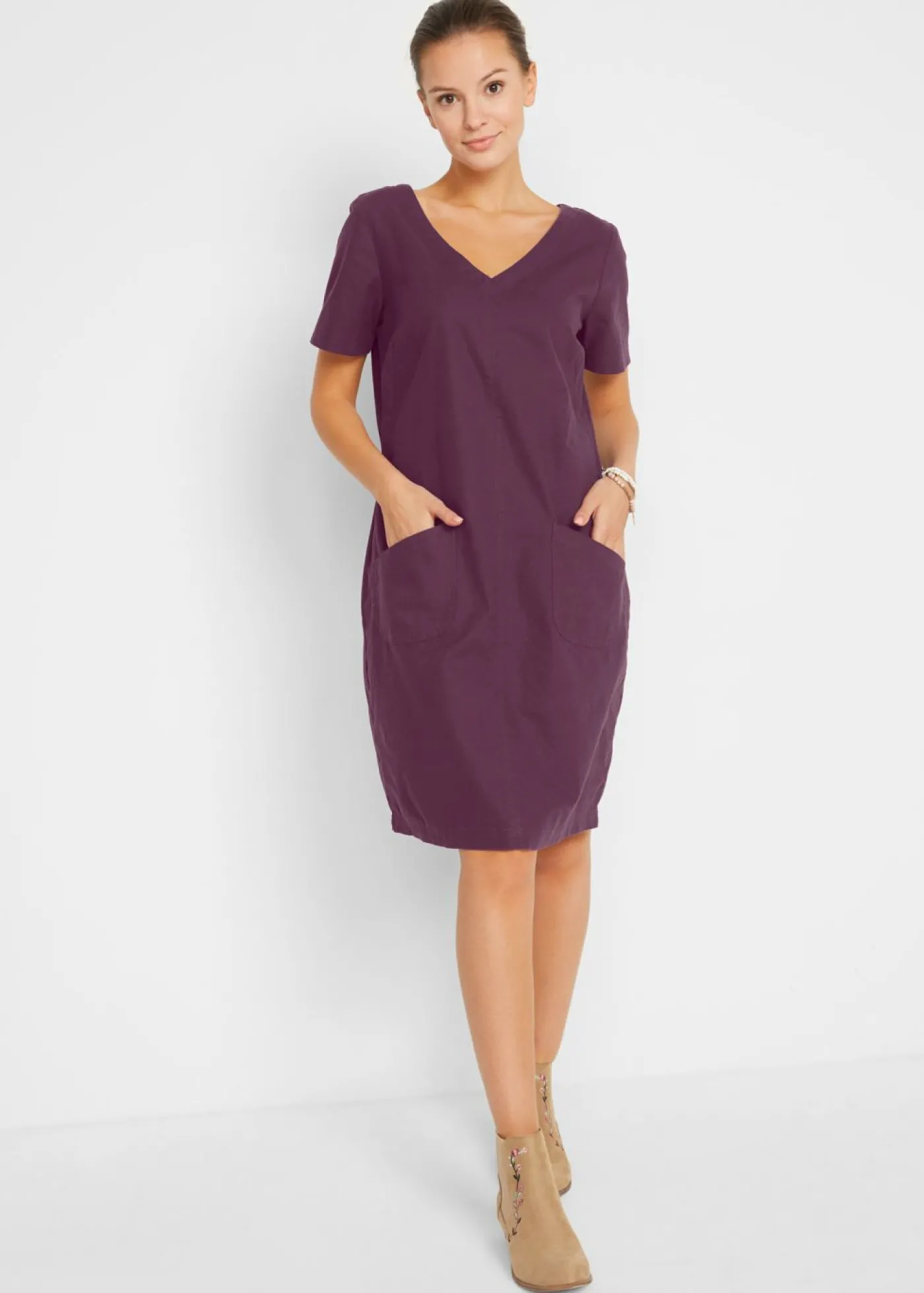 bonprix bonprix Vestido corto con lino morado intenso