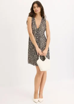 bonprix bonprix Vestido corto con malla estampado leo negro-marrón Clearance