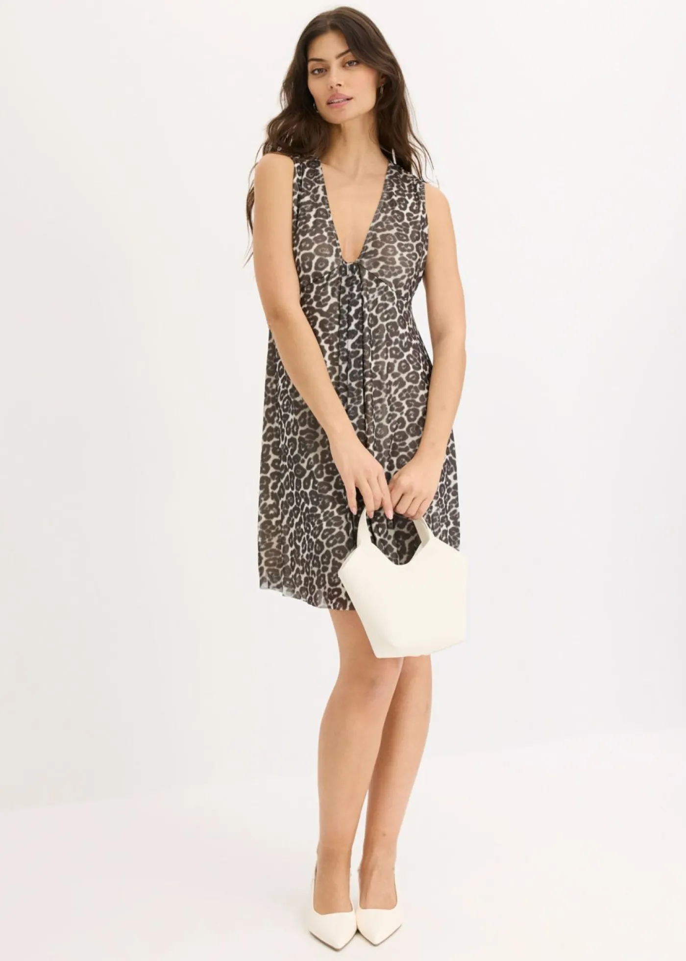 bonprix bonprix Vestido corto con malla estampado leo negro-marrón Clearance